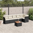vidaXL 7 Piece Solid Acacia Wood Small Sofa Set in Black/White/Brown/Cream