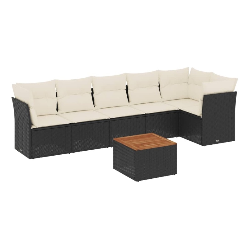vidaXL 7 Piece Solid Acacia Wood Small Sofa Set in Black/White/Brown/Cream
