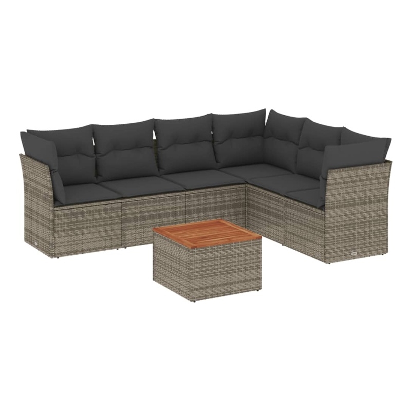 vidaXL 7 Piece Solid Acacia Wood Sofa Set in Gray/Brown