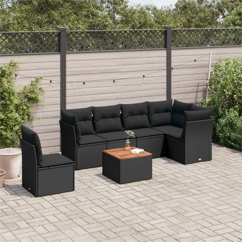 vidaXL 7 Piece Solid Acacia Wood Sofa Set in Black