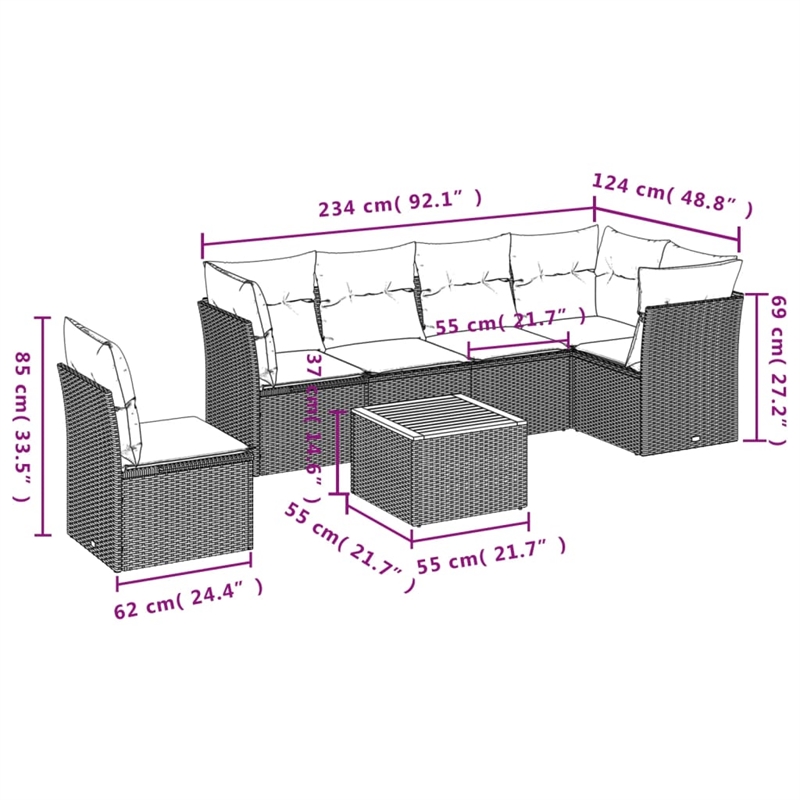 vidaXL 7 Piece Solid Acacia Wood Sofa Set in Black