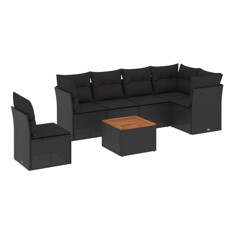 vidaXL 7 Piece Solid Acacia Wood Sofa Set in Black