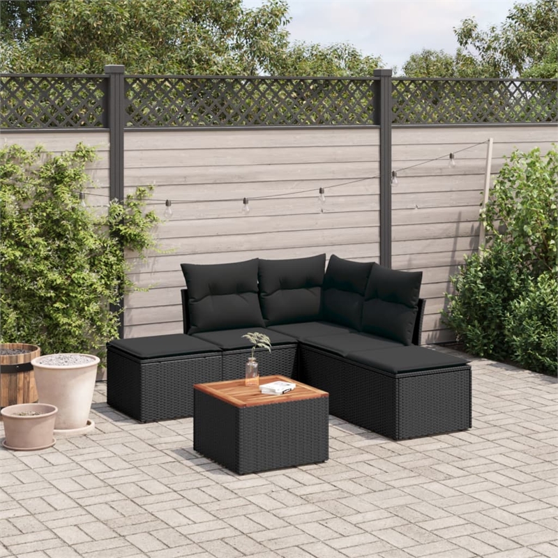 vidaXL 6 Piece Solid Acacia Wood Sofa Set in Black/Brown