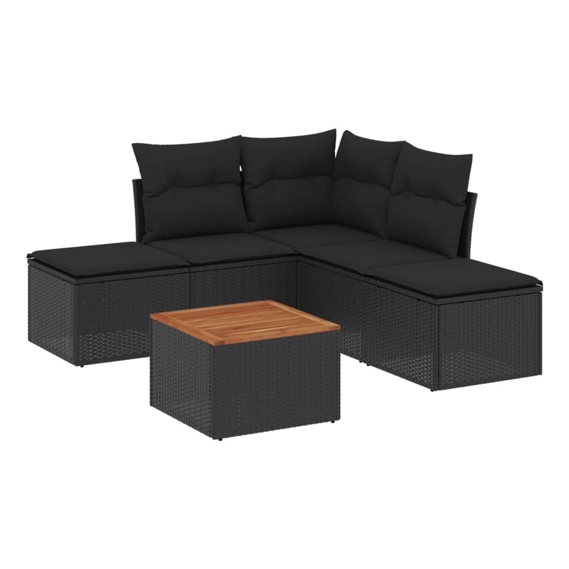 vidaXL 6 Piece Solid Acacia Wood Sofa Set in Black/Brown