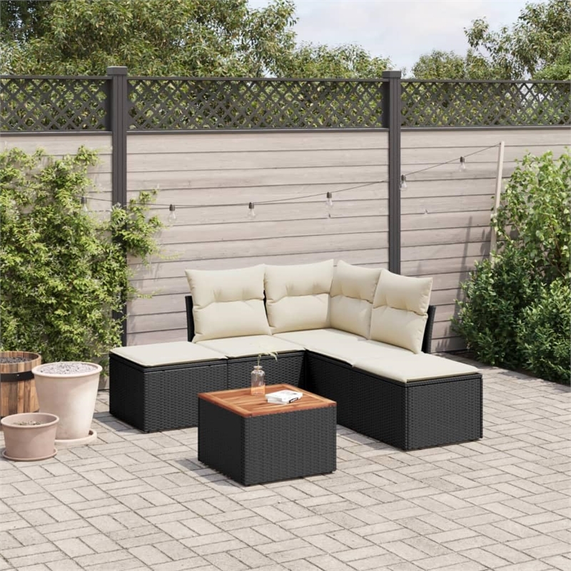 vidaXL 6 Piece Solid Acacia Wood Sofa Set in Black