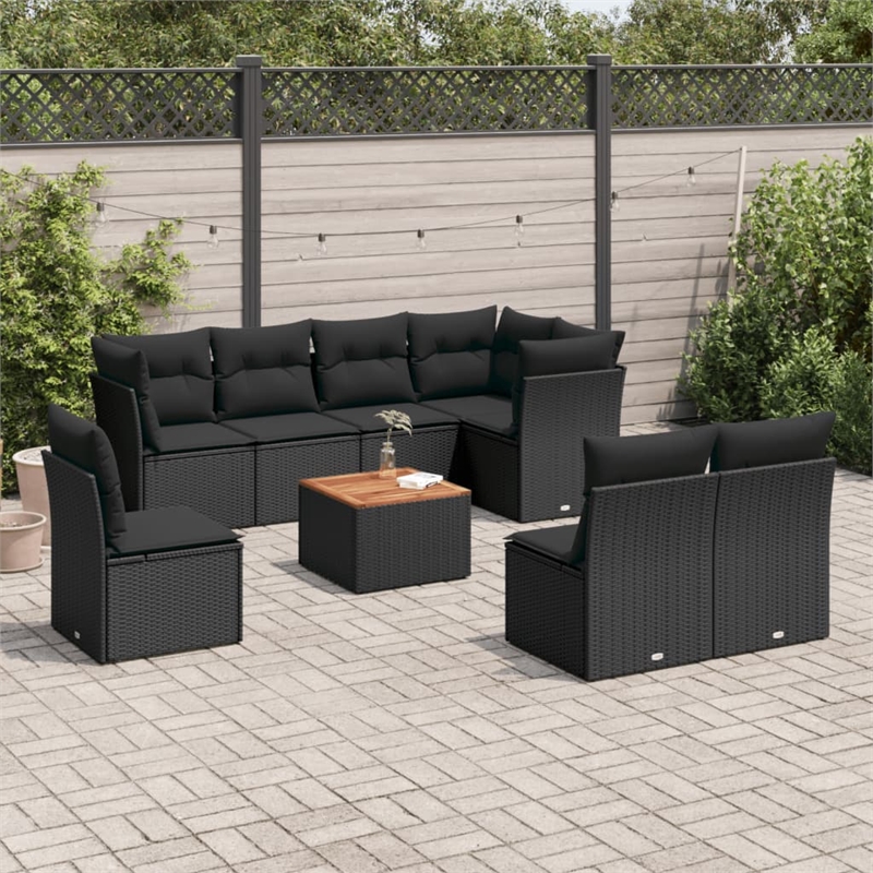 vidaXL 9 Piece Solid Acacia Wood Sofa Set in Black/Brown