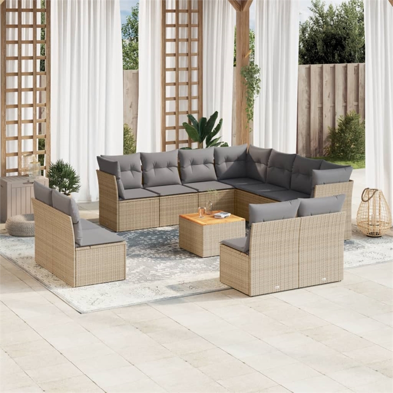 vidaXL 12 Piece Solid Acacia Wood Large Sofa Set in Gray/Beige