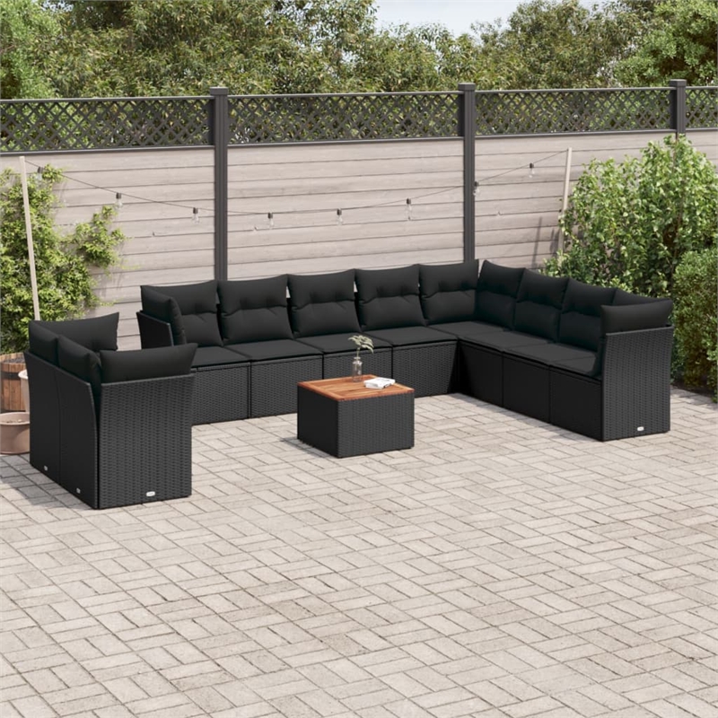 vidaXL 11 Piece Solid Acacia Wood Sofa Set in Black/Brown