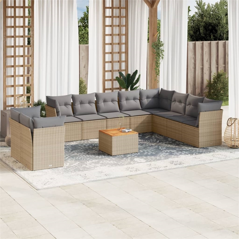 vidaXL 11 Piece Solid Acacia Wood Sofa Set in Gray/Brown/Beige