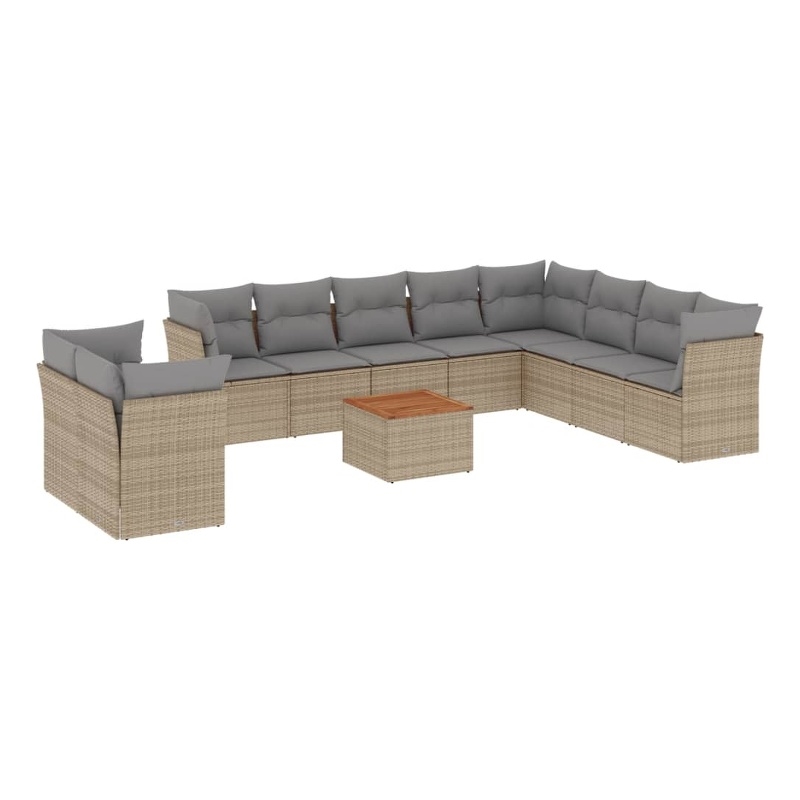 vidaXL 11 Piece Solid Acacia Wood Sofa Set in Gray/Brown/Beige