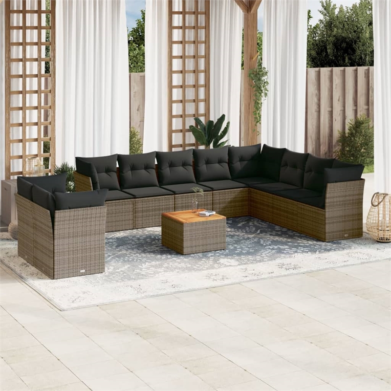 vidaXL 11 Piece Solid Acacia Wood Sofa Set in Gray/Brown