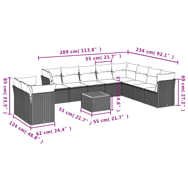 vidaXL 11 Piece Solid Acacia Wood Sofa Set in Gray/Brown