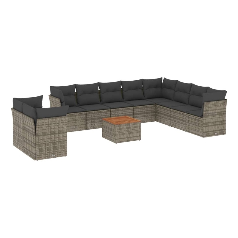 vidaXL 11 Piece Solid Acacia Wood Sofa Set in Gray/Brown