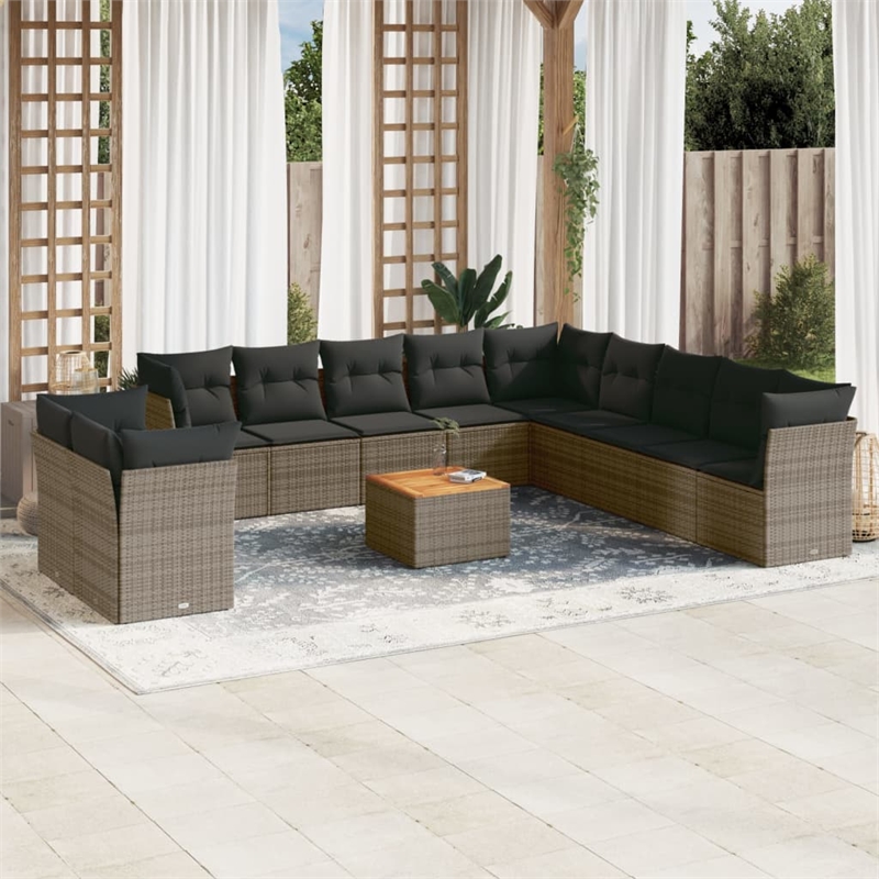 vidaXL 12 Piece Solid Acacia Wood Sofa Set in Gray/Brown