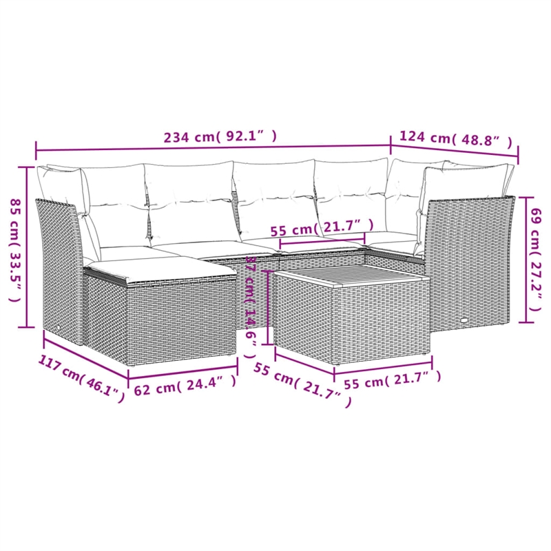 vidaXL 7 Piece Solid Acacia Wood Sofa Set in Black