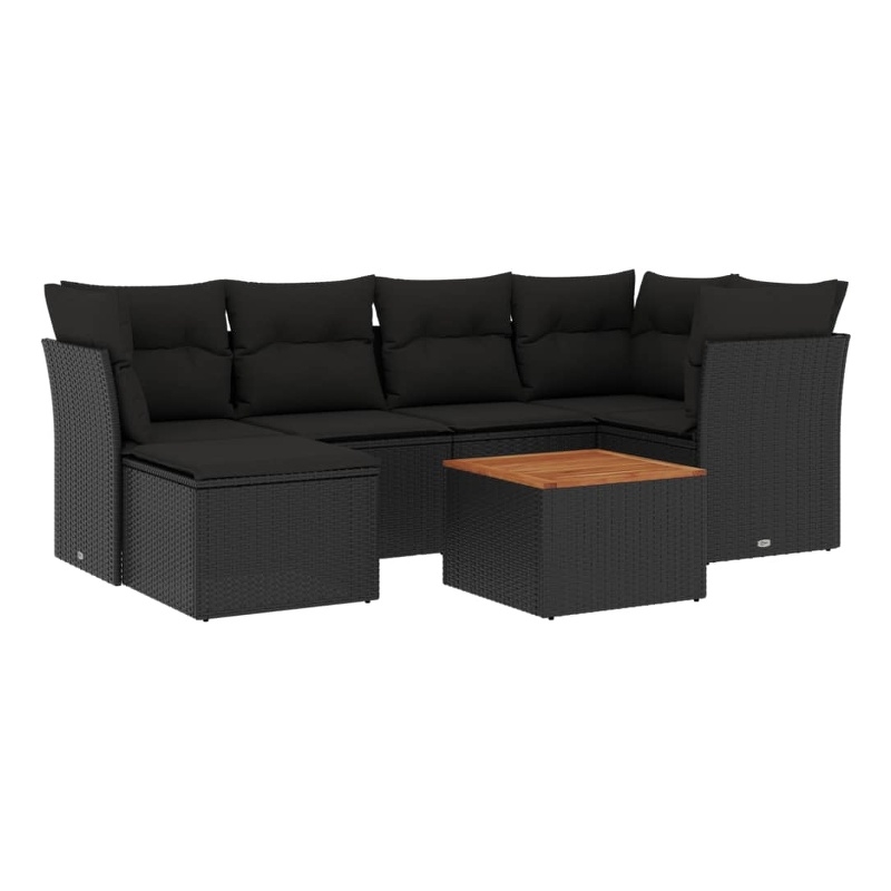 vidaXL 7 Piece Solid Acacia Wood Sofa Set in Black