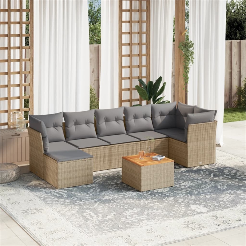 vidaXL 8 Piece Solid Acacia Wood Small Sofa Set in Gray/Brown/Beige