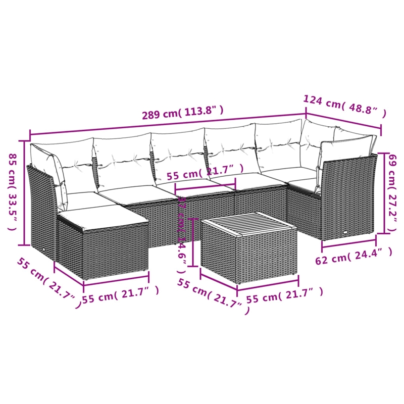 vidaXL 8 Piece Solid Acacia Wood Small Sofa Set in Gray/Brown/Beige