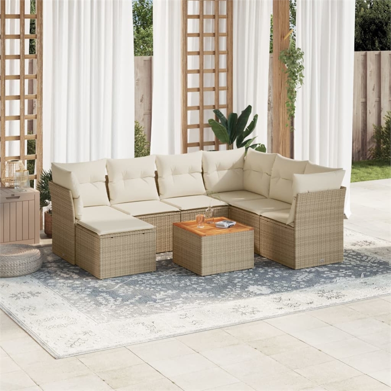 vidaXL 8 Piece Solid Acacia Wood Sofa Set in White/Cream/Beige