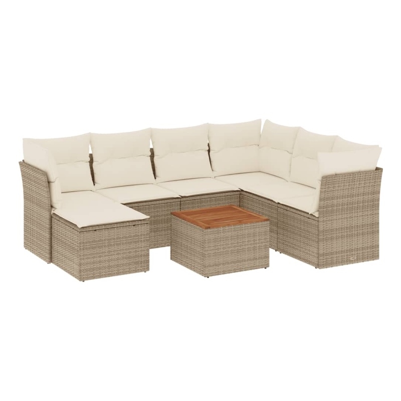 vidaXL 8 Piece Solid Acacia Wood Sofa Set in White/Cream/Beige