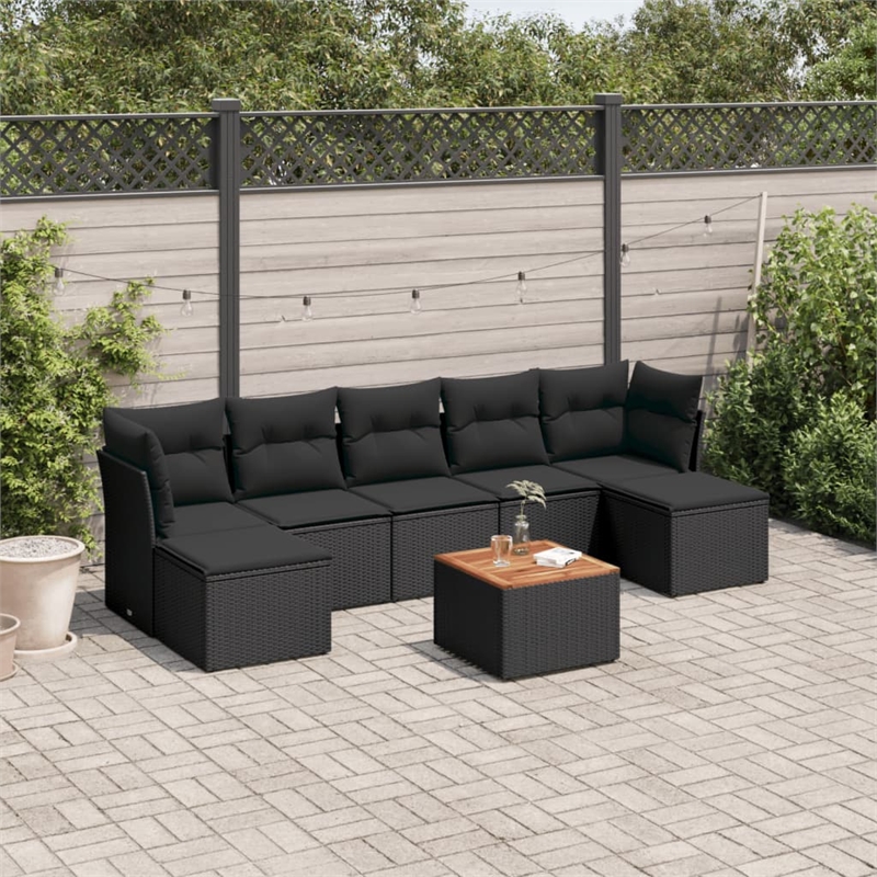 vidaXL 8 Piece Solid Acacia Wood Sofa Set in Black/Brown