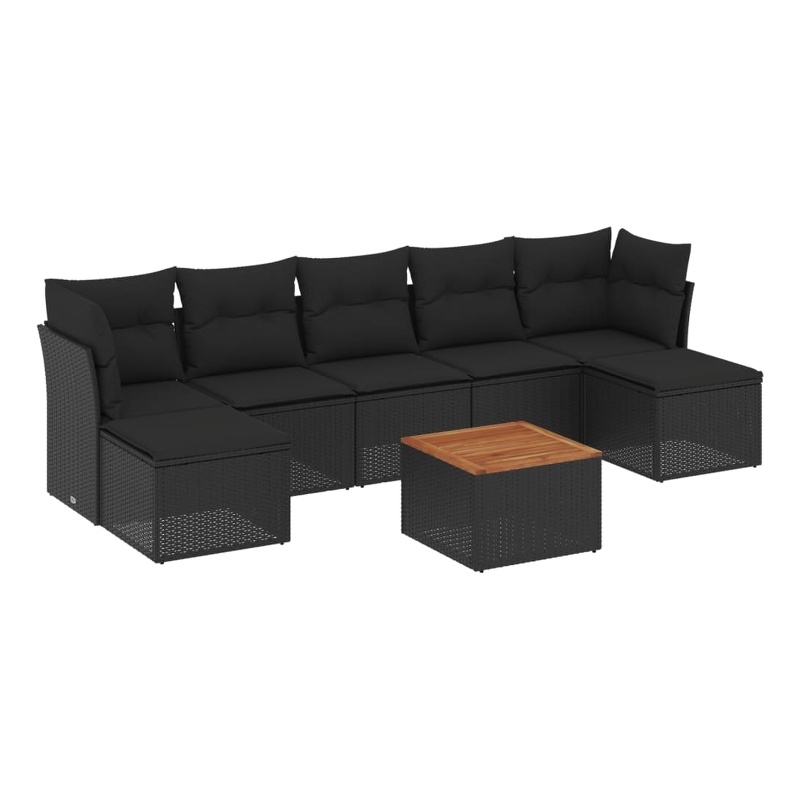 vidaXL 8 Piece Solid Acacia Wood Sofa Set in Black/Brown
