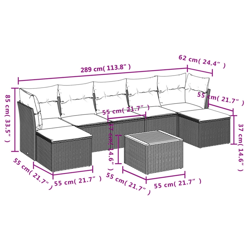 vidaXL 8 Piece Solid Acacia Wood Sofa Set in Brown/Beige