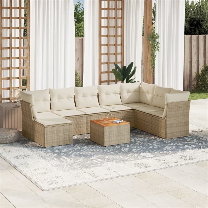 vidaXL 9 Piece Solid Acacia Wood Sofa Set in White/Brown/Cream/Beige