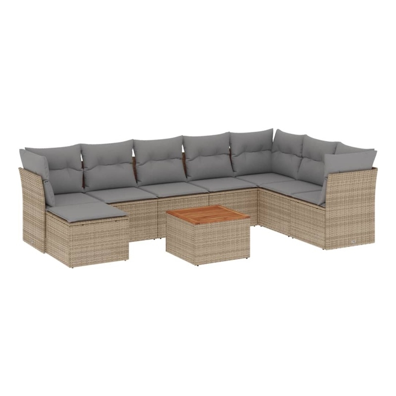 vidaXL 9 Piece Solid Acacia Wood Sofa Set in Gray/Brown/Beige