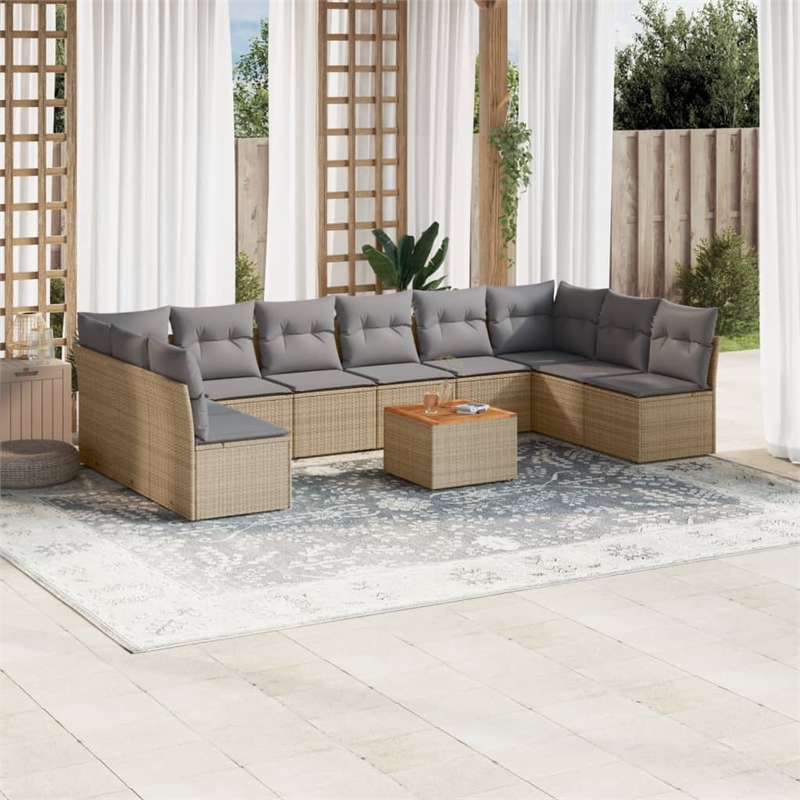 vidaXL 11 Piece Solid Acacia Wood Sofa Set in Gray/Brown/Beige