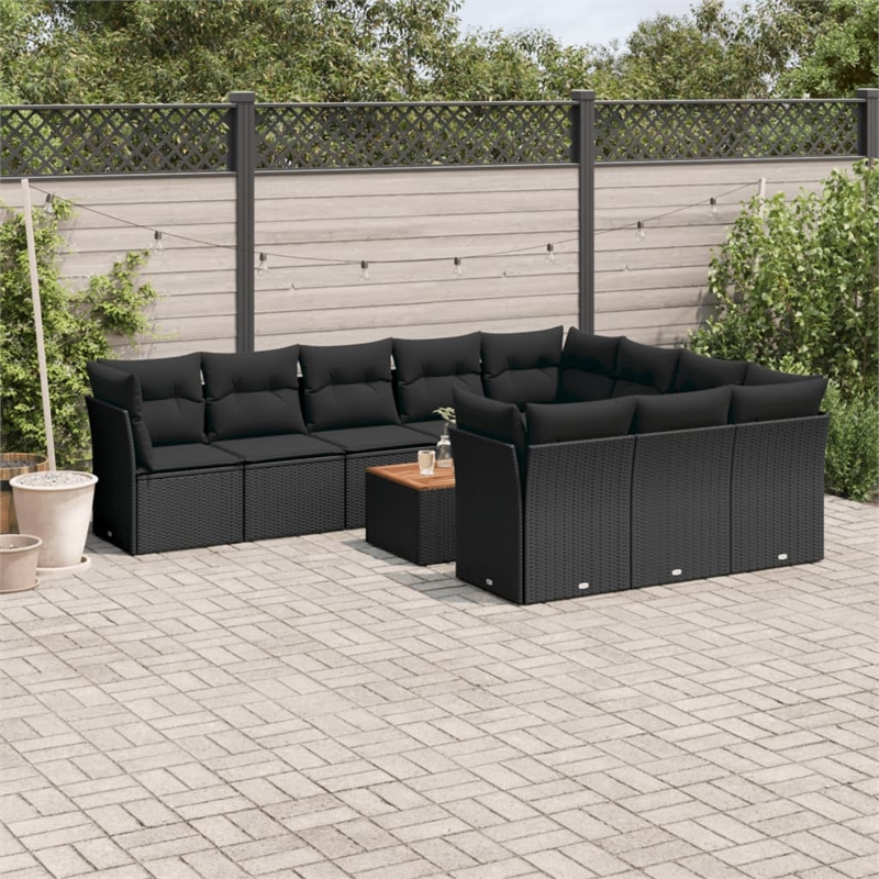 vidaXL 11 Piece Solid Acacia Wood Large Sofa Set in Black