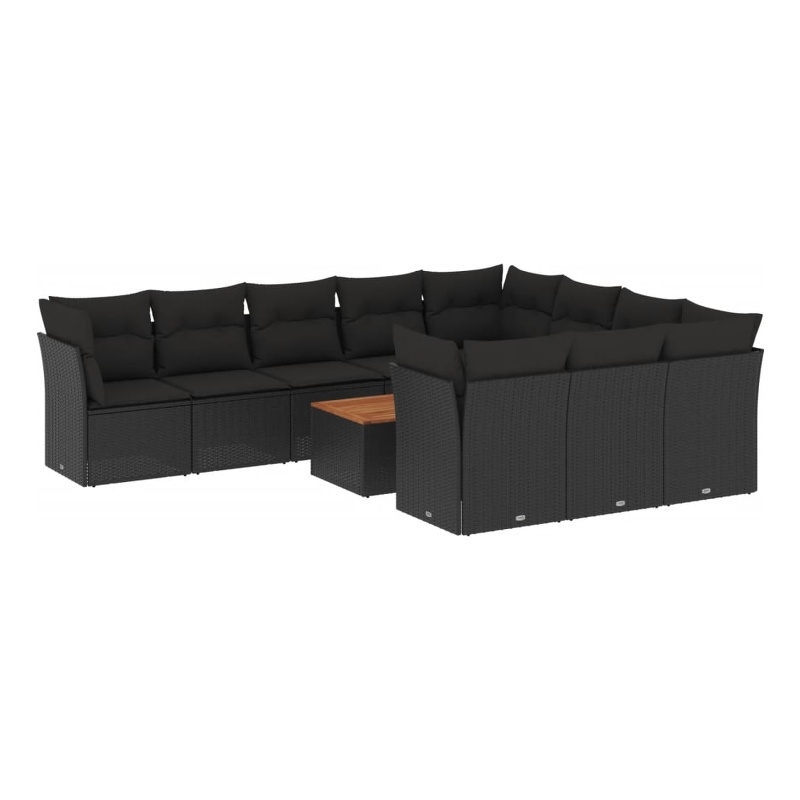 vidaXL 11 Piece Solid Acacia Wood Large Sofa Set in Black
