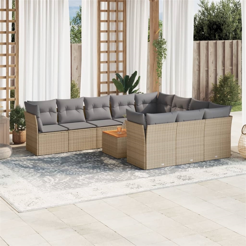 vidaXL 11 Piece Solid Acacia Wood Sofa Set in Gray/Beige