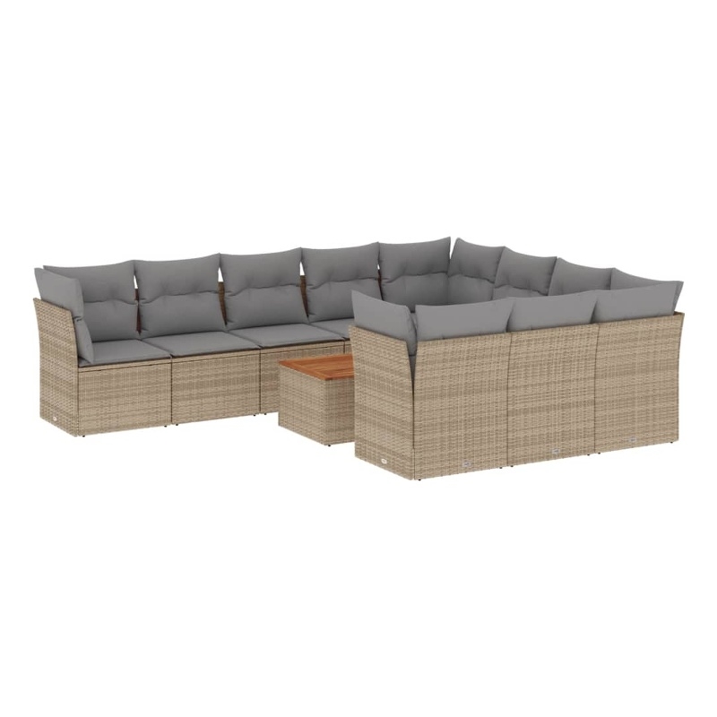 vidaXL 11 Piece Solid Acacia Wood Sofa Set in Gray/Beige