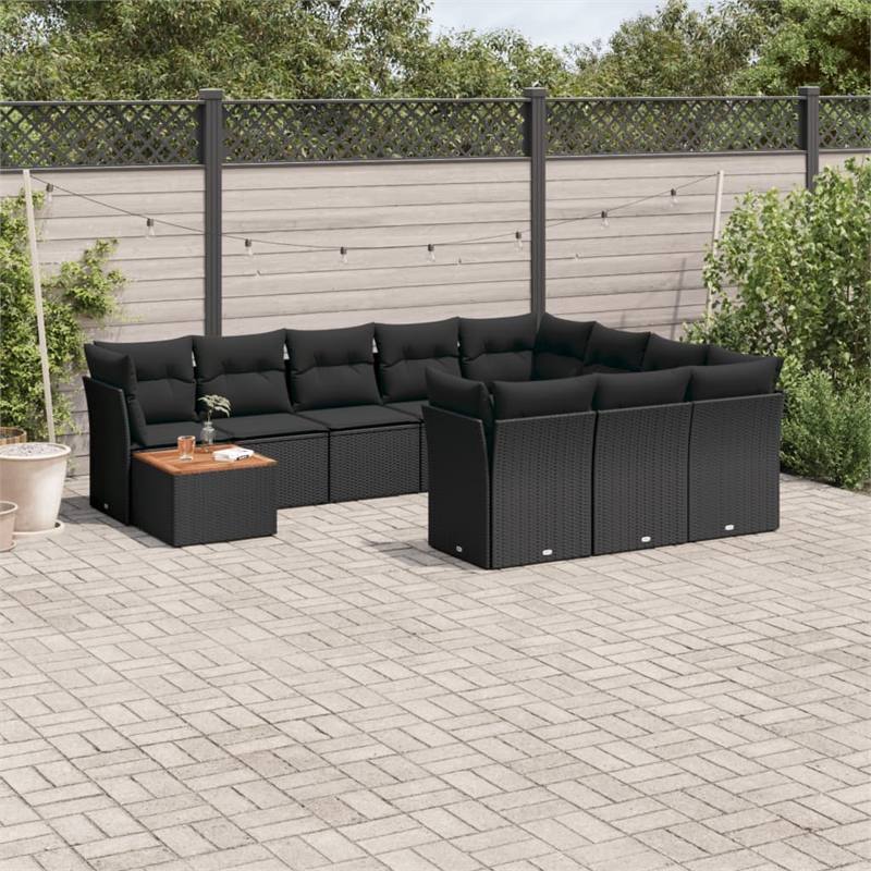 vidaXL 11 Piece Solid Acacia Wood Sofa Set in Black