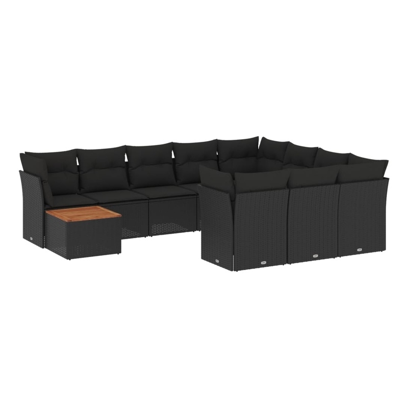 vidaXL 11 Piece Solid Acacia Wood Sofa Set in Black