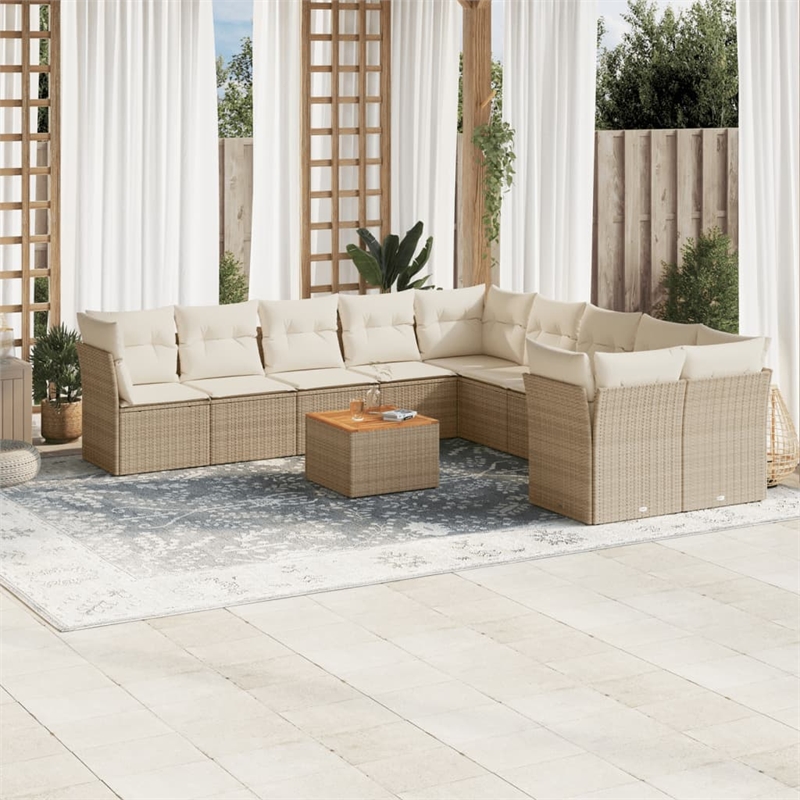 vidaXL 11 Piece Solid Acacia Wood Sofa Set in Brown/Cream/Beige