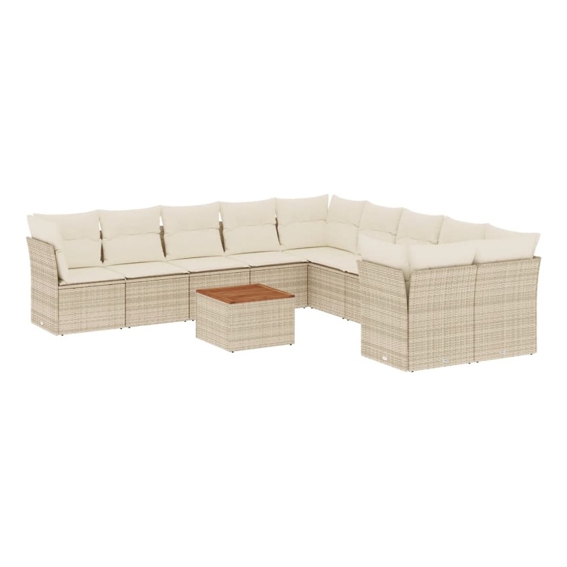 vidaXL 11 Piece Solid Acacia Wood Sofa Set in Brown/Cream/Beige
