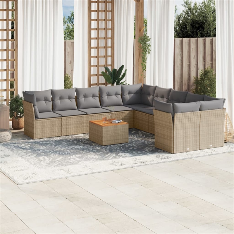 vidaXL 11 Piece Solid Acacia Wood Small Sofa Set in Gray/Beige