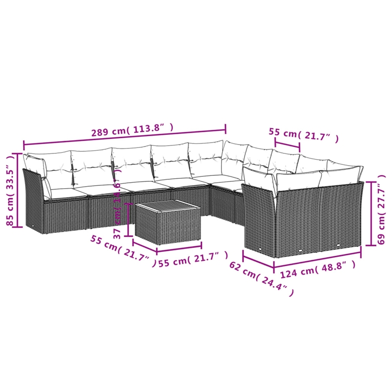 vidaXL 11 Piece Solid Acacia Wood Small Sofa Set in Gray/Beige