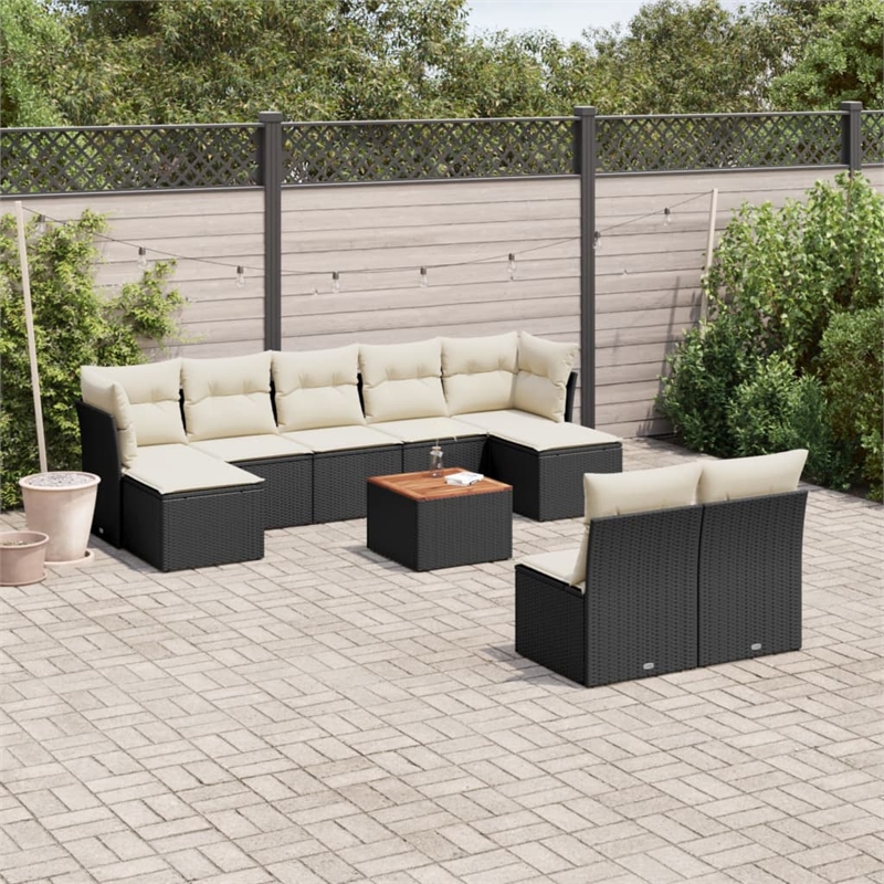 vidaXL 10 Piece Solid Acacia Wood Sofa Set in Black