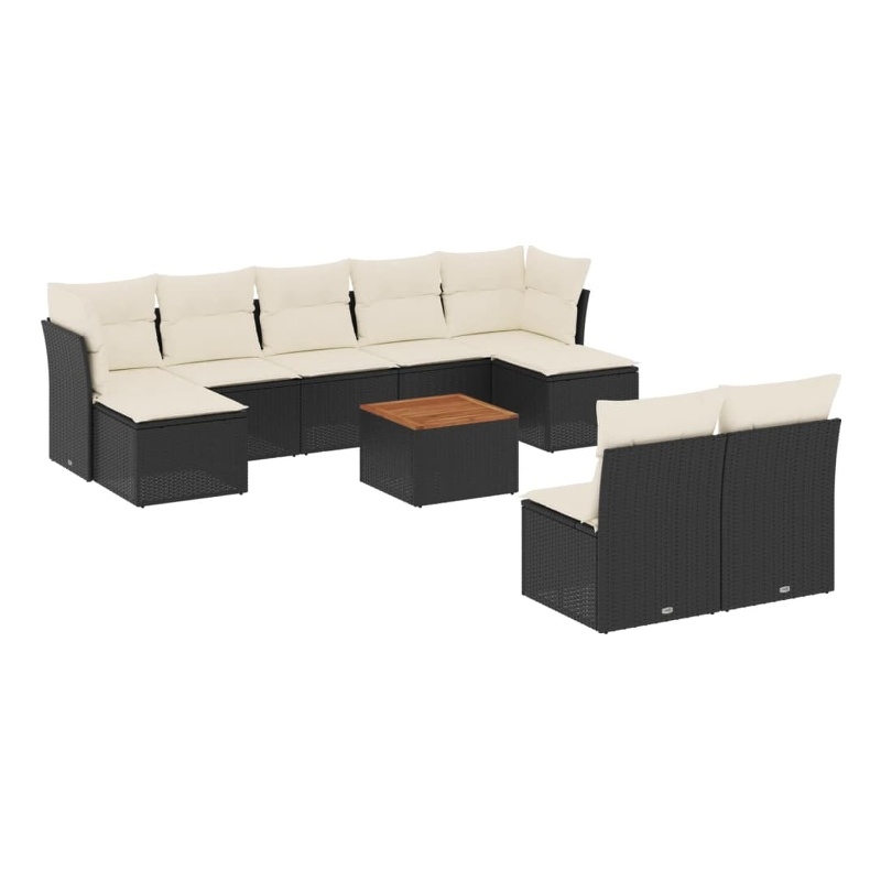 vidaXL 10 Piece Solid Acacia Wood Sofa Set in Black