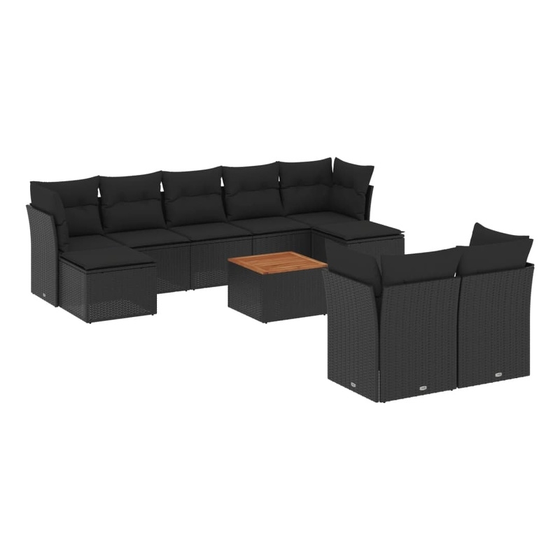 vidaXL 10 Piece Solid Acacia Wood Large Sofa Set in Black/Brown