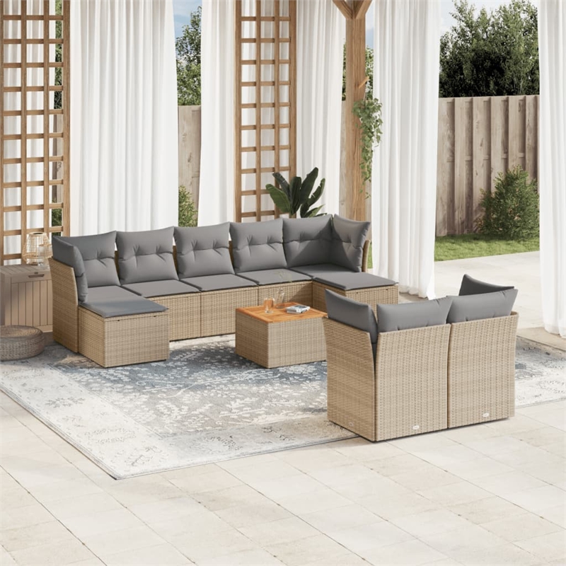 vidaXL 10 Piece Solid Acacia Wood Sofa Set in Gray/Brown/Beige