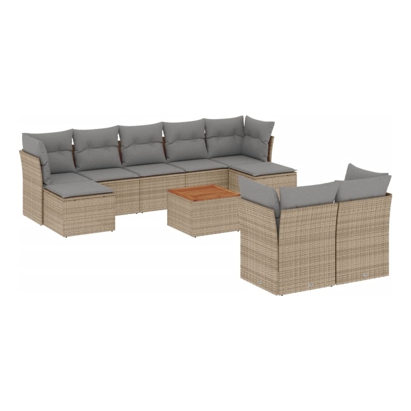 vidaXL 10 Piece Solid Acacia Wood Sofa Set in Gray/Brown/Beige