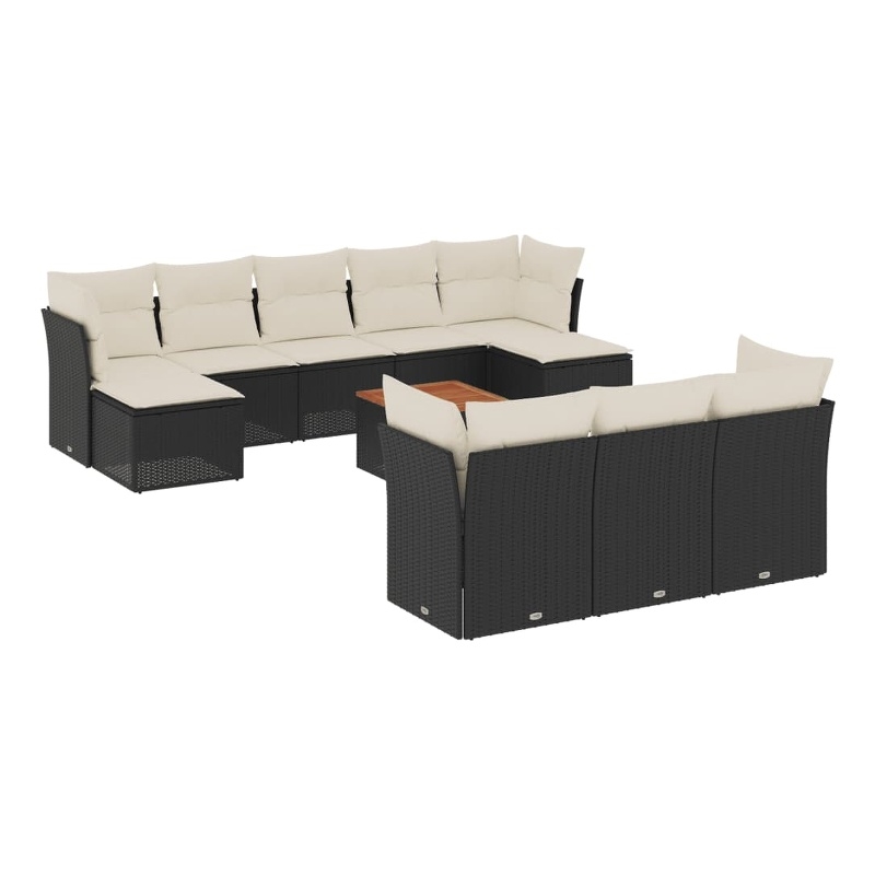 vidaXL 11 Piece Solid Acacia Wood Sofa Set in Black/Brown/Cream