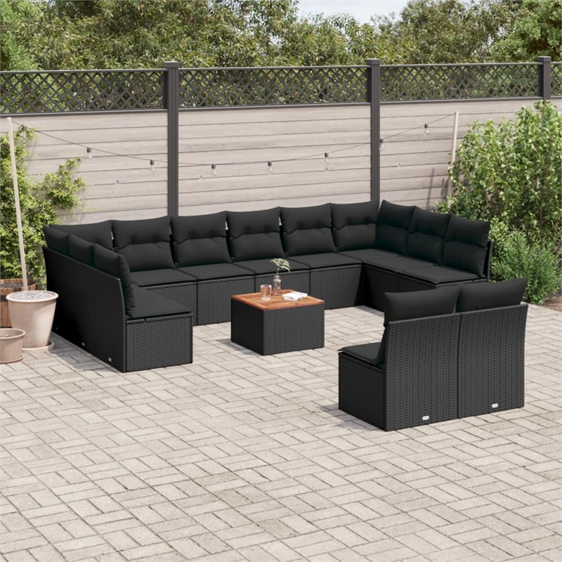 vidaXL 13 Piece Solid Acacia Wood Sofa Set in Black/Brown