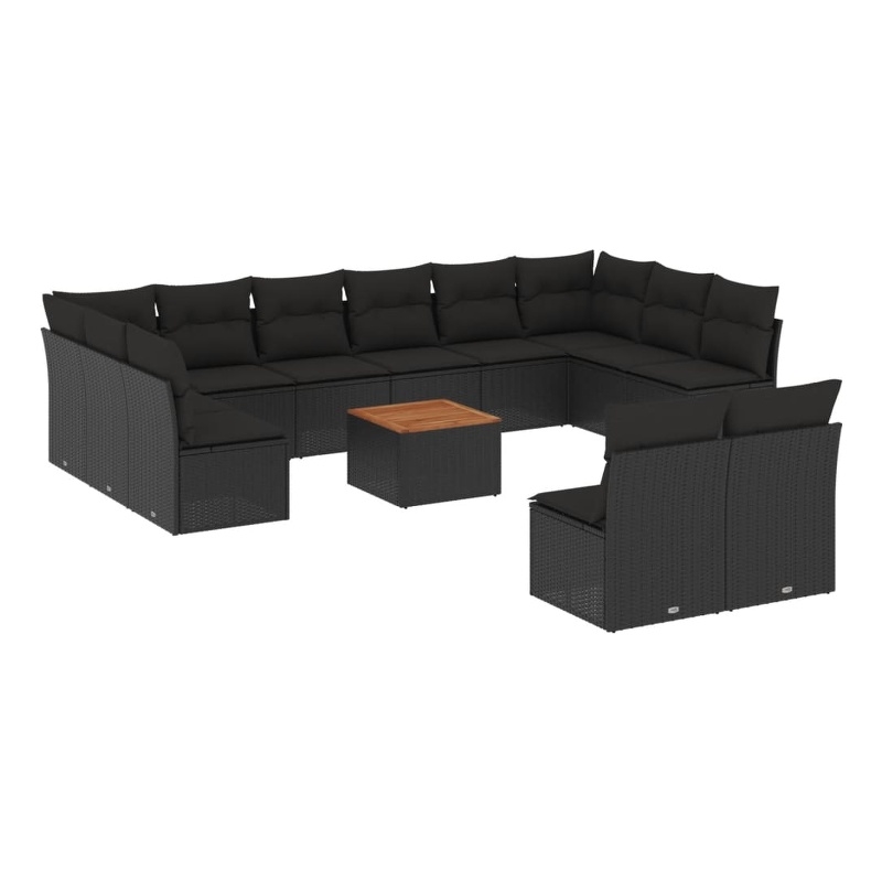 vidaXL 13 Piece Solid Acacia Wood Sofa Set in Black/Brown