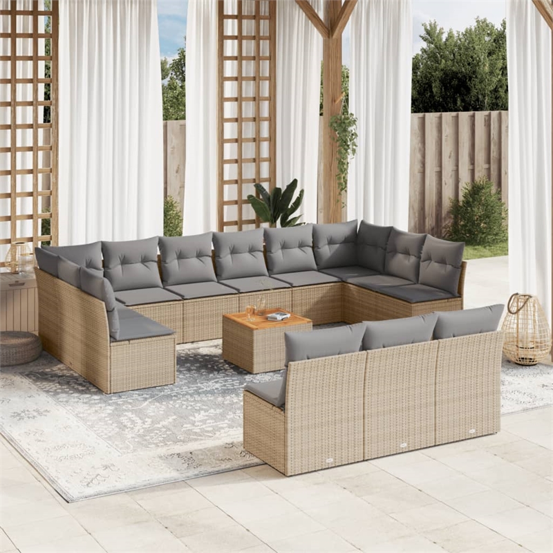 vidaXL 14 Piece Solid Acacia Wood Sofa Set in Gray/Brown/Beige