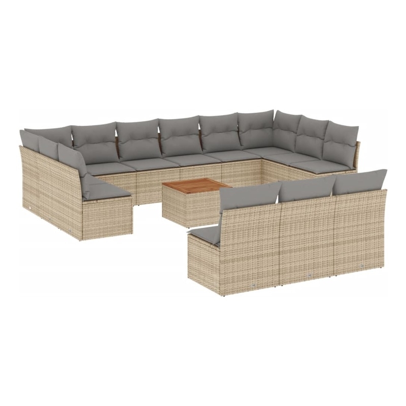 vidaXL 14 Piece Solid Acacia Wood Sofa Set in Gray/Brown/Beige